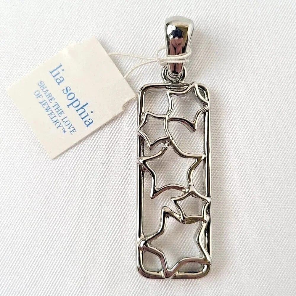 Lia Sophia Falling Scatter Stars Rectangle Silver Tone Pendant Slide Celestial